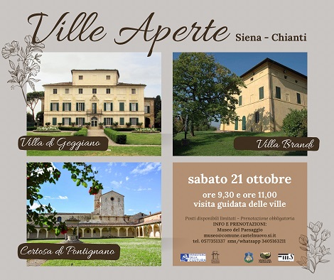 Torna Ville Aperte, con visite guidate alla Villa di Geggiano, Villa Brandi e la Certosa di Pontignano (21 ottobre)