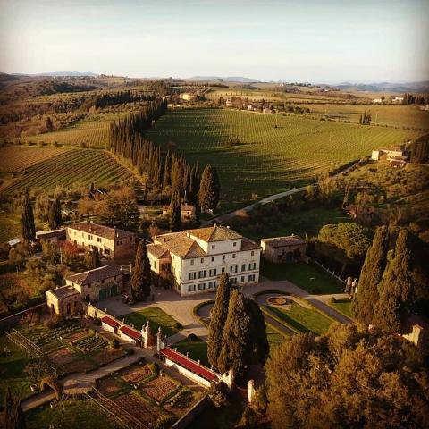 Veduta aerea della Villa di Geggiano (Gregorio Boscu Bianchi Bandinelli)