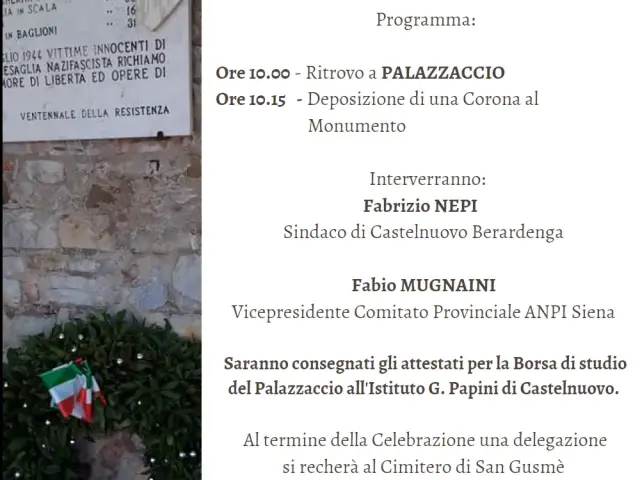 Sabato 1° luglio Castelnuovo Berardenga ricorda l’eccidio del Palazzaccio del 1944